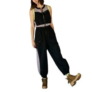 NWT Free People Inhale Onesie Jumpsuit Black Sleeveless Mesh Sz S